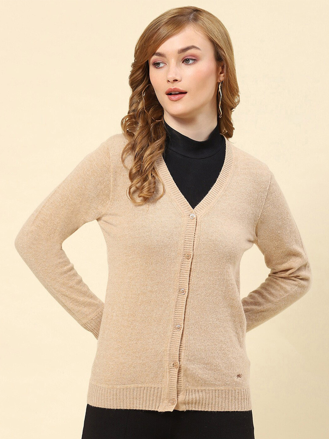 

Monte Carlo V-Neck Long Sleeves Woollen Cardigan, Camel brown