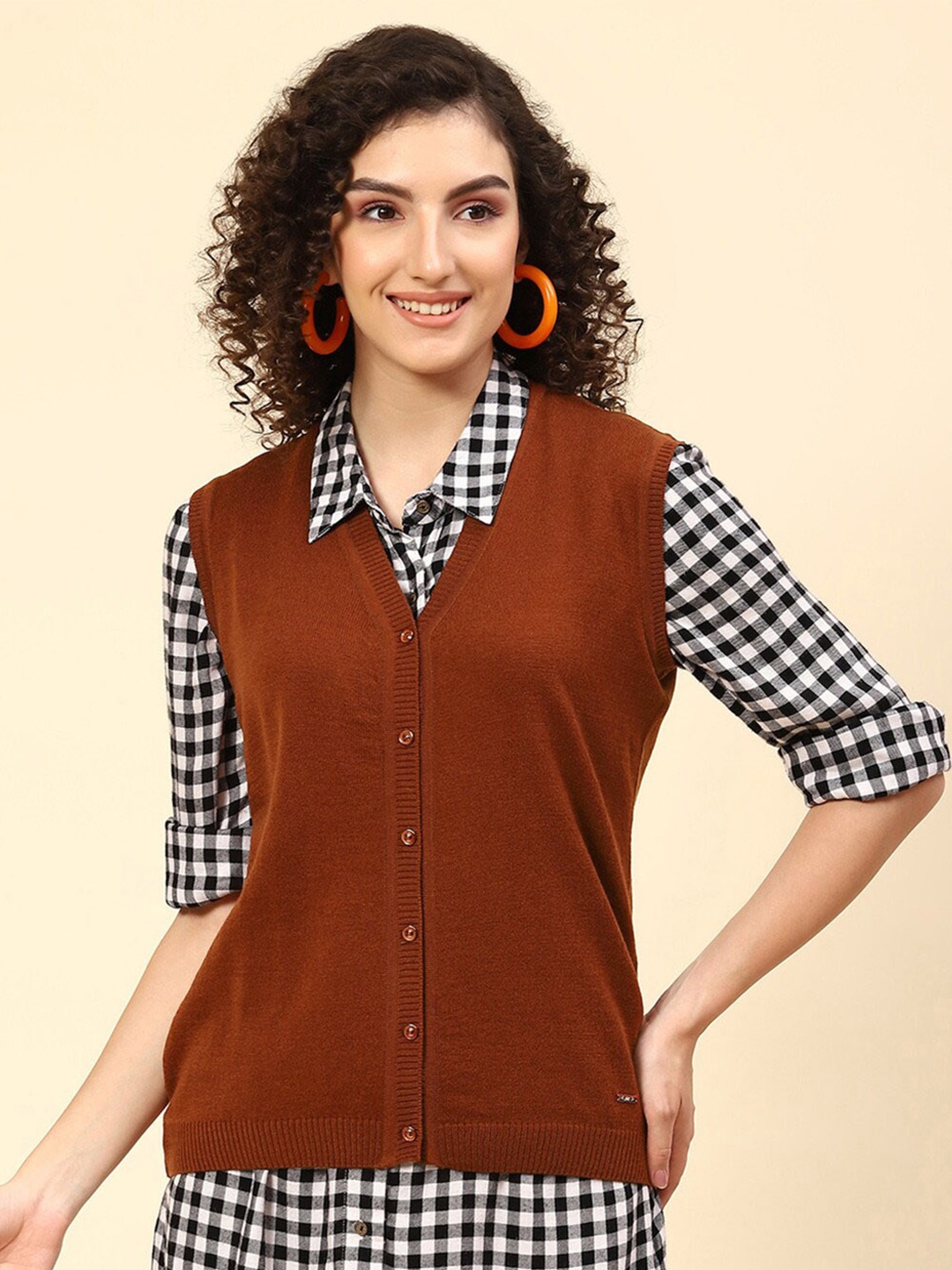 

Monte Carlo V-Neck Woollen Cardigan, Brown