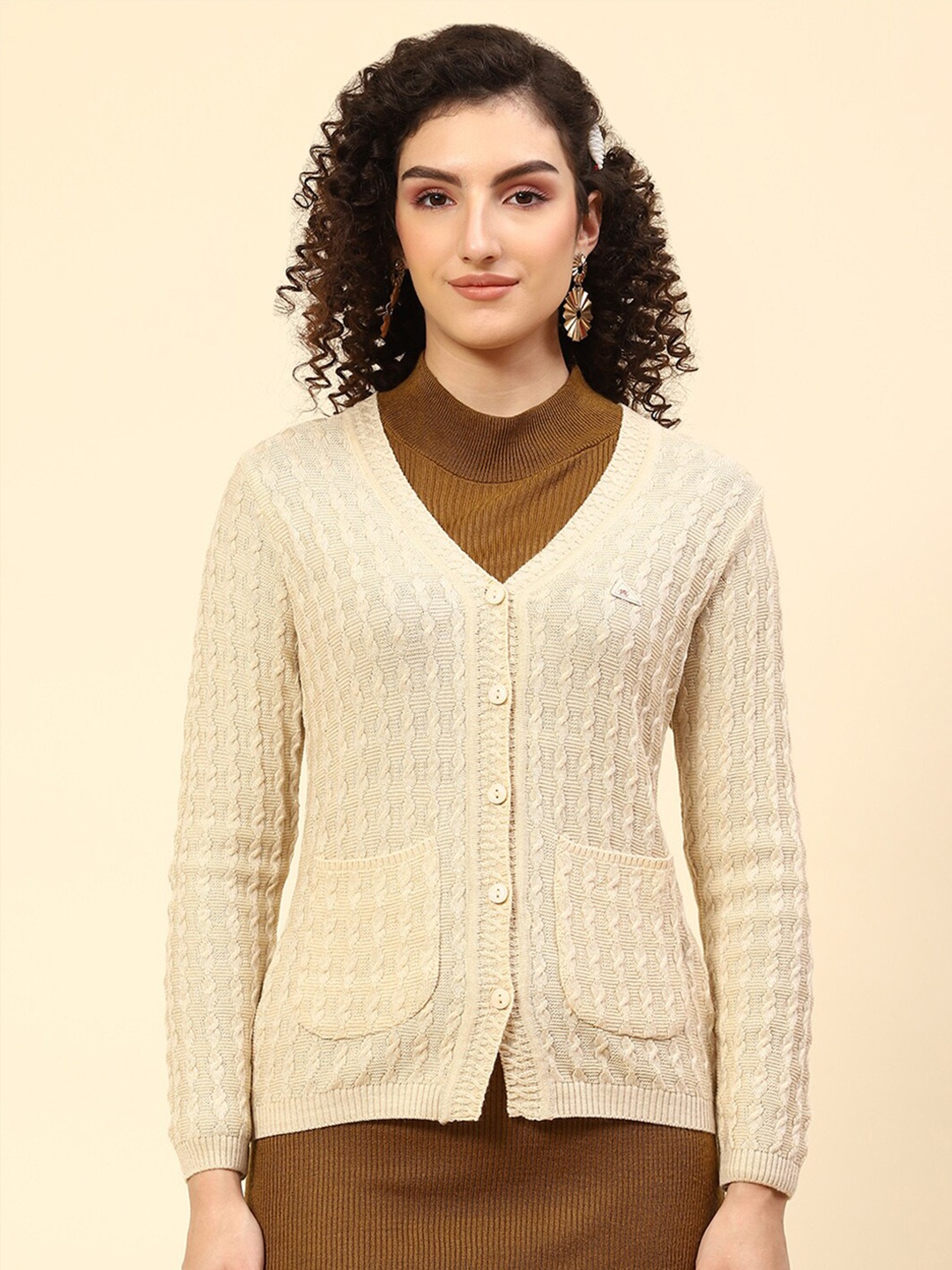 

Monte Carlo Cable Knit Woollen Cardigan, Beige