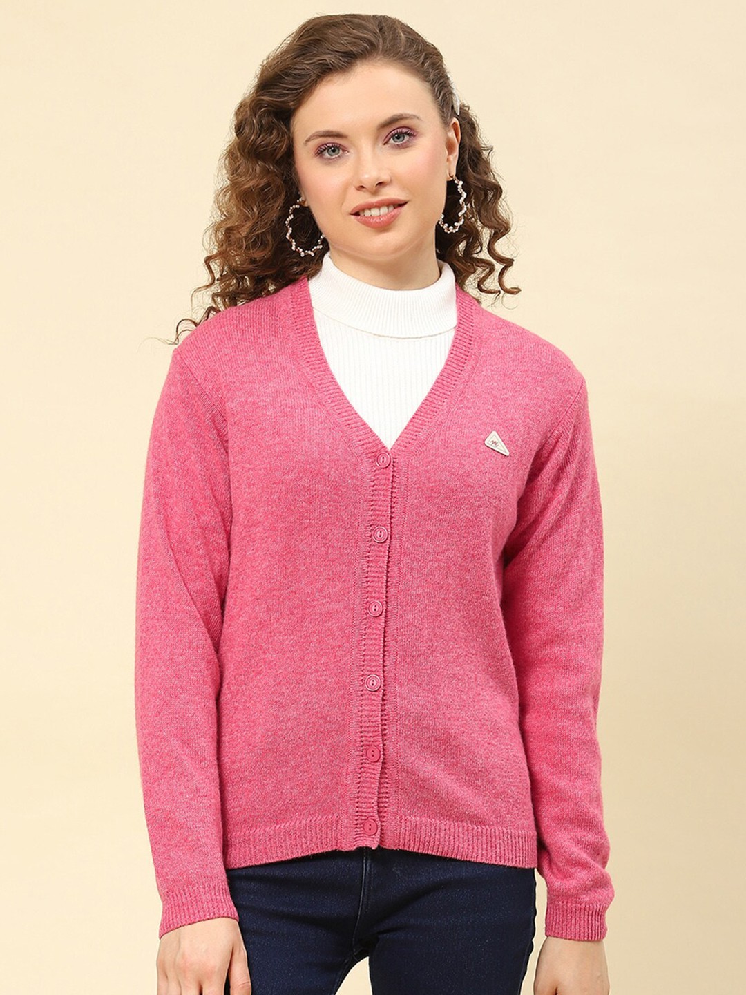 

Monte Carlo V-Neck Woollen Cardigan, Pink