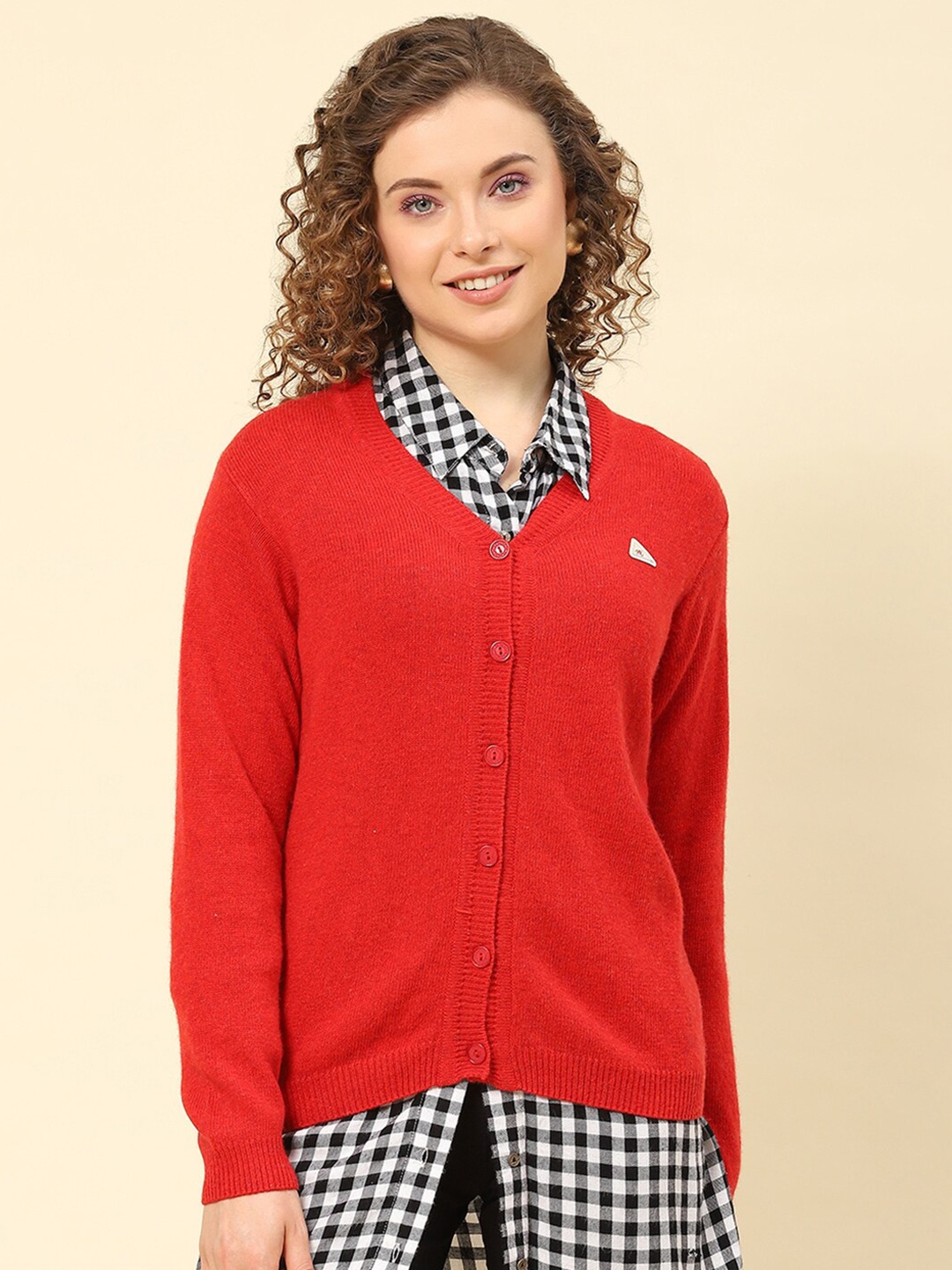 

Monte Carlo Ribbed V-Neck Woollen Cardigan, Red