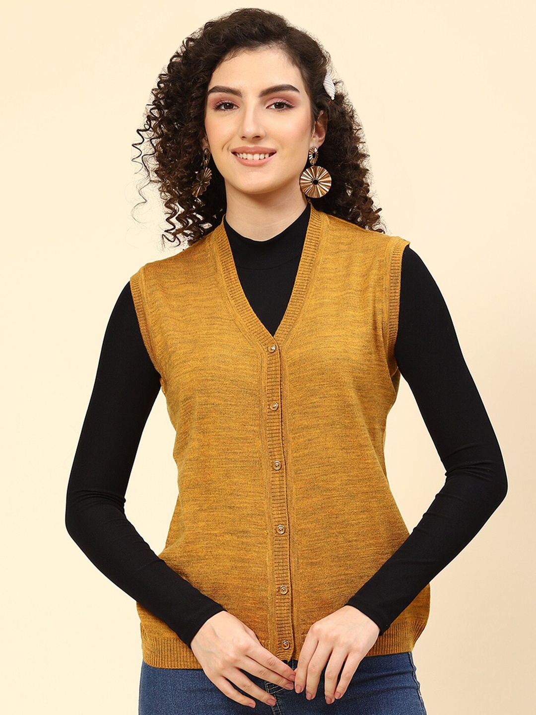 

Monte Carlo V-Neck Woollen Cardigan, Mustard
