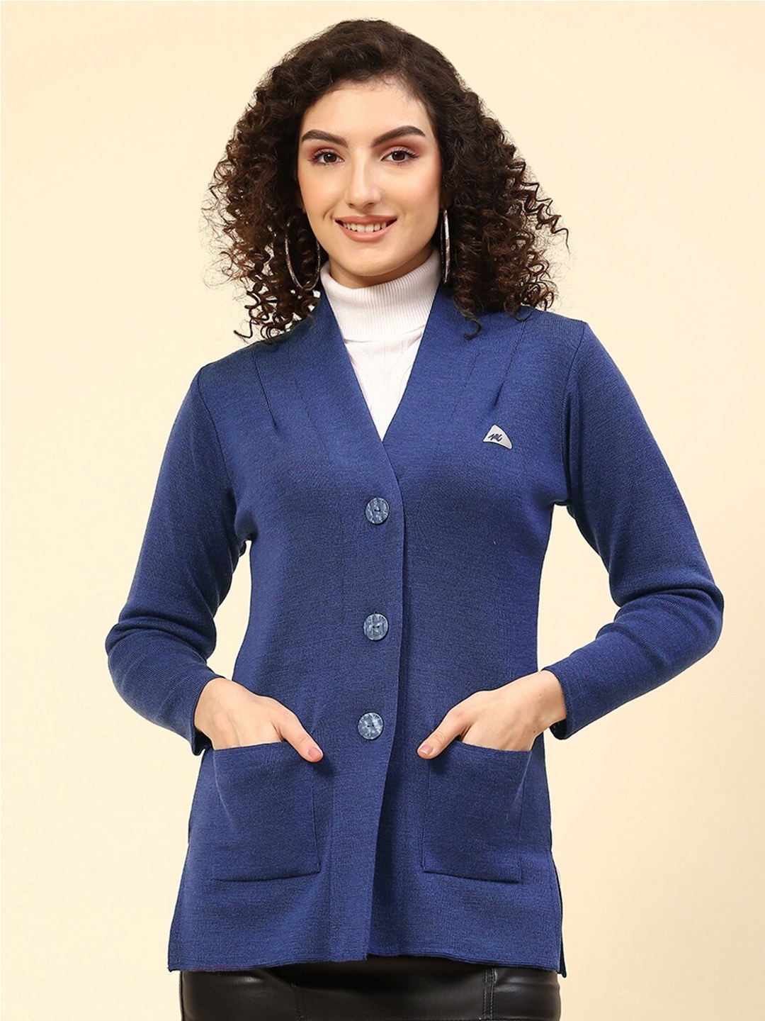 

Monte Carlo V-Neck Full Sleeve Woollen Cardigan Sweater, Blue