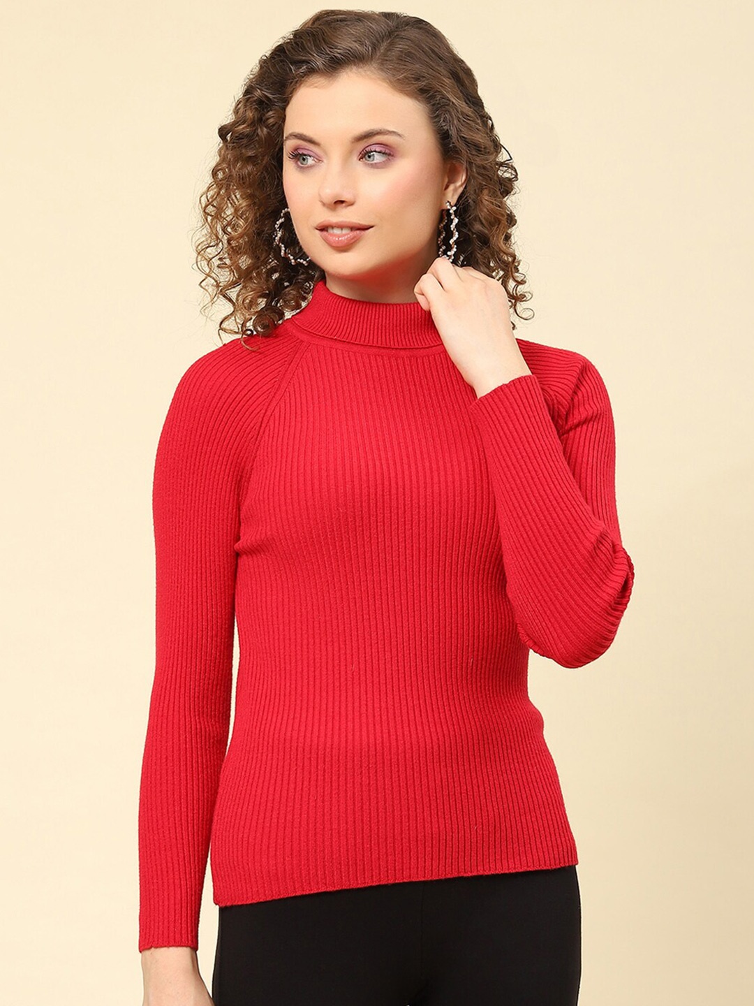 

Monte Carlo Turtle Neck Ribbed Woollen Pullover Sweaters, Red