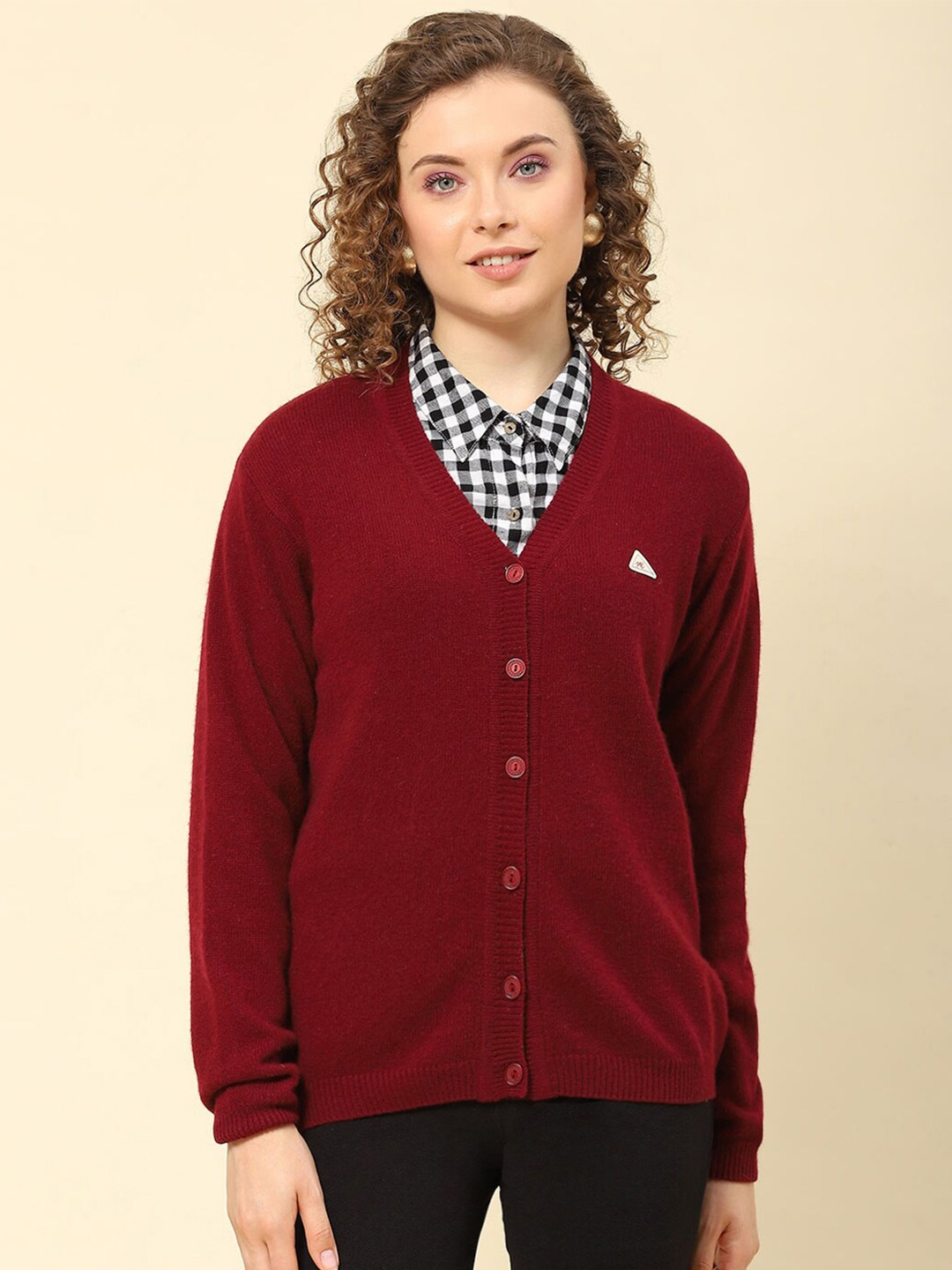 

Monte Carlo V-Neck Woollen Cardigan, Maroon