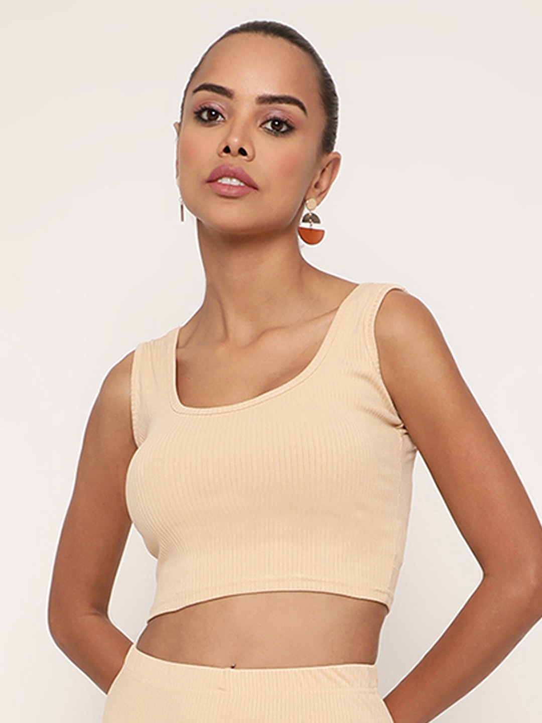 

BAESD Square Neck Ribbed Fitted Crop Top, Nude