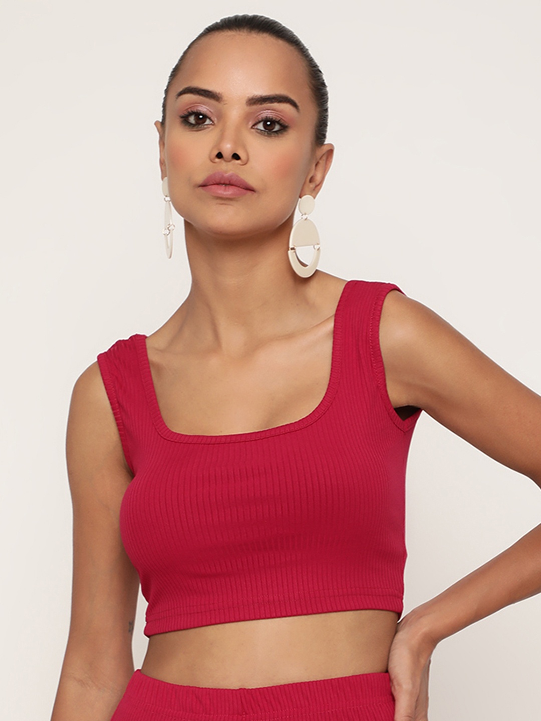 

BAESD Square Neck Ribbed Fitted Crop Top, Magenta