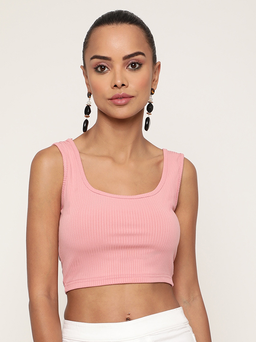 

BAESD Square Neck Ribbed Fitted Crop Top, Peach