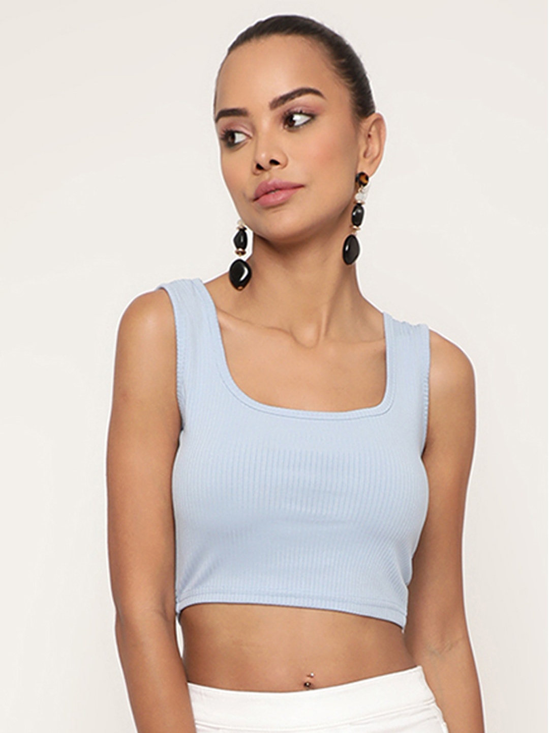 

BAESD Square Neck Ribbed Fitted Crop Top, Turquoise blue