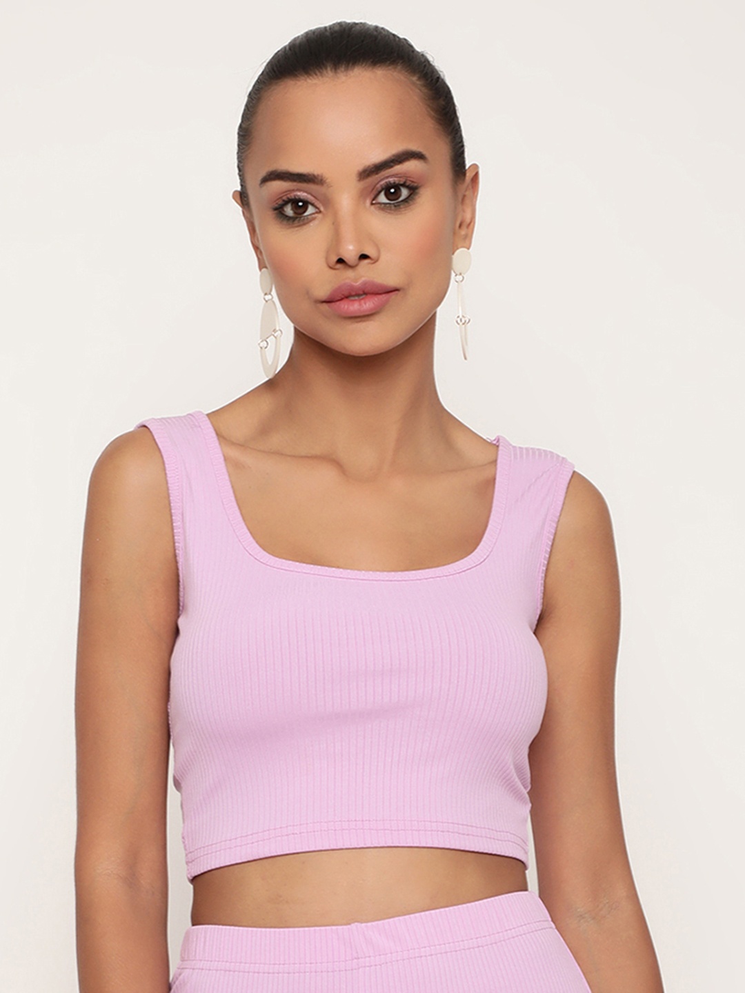 

BAESD Square Neck Ribbed Fitted Crop Top, Lavender