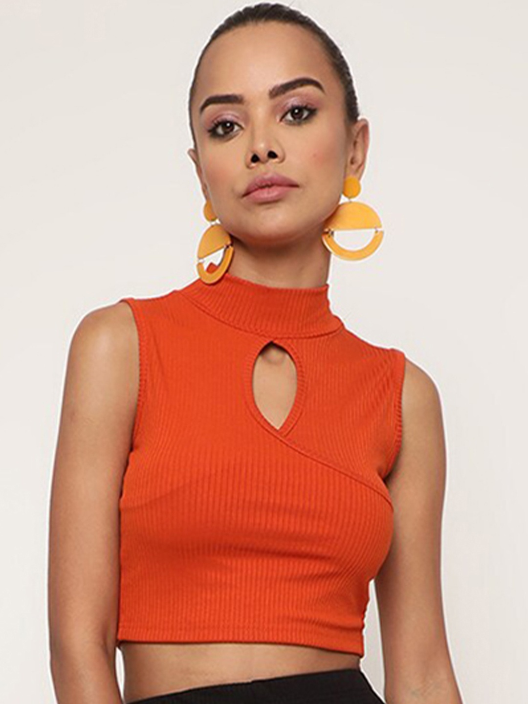 

BAESD High Neck Sleeveless Cut-Outs Tank Crop Top, Orange