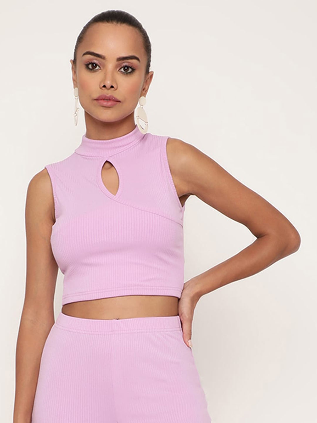 

BAESD High Neck Sleeveless Cut-Outs Tank Crop Top, Lavender