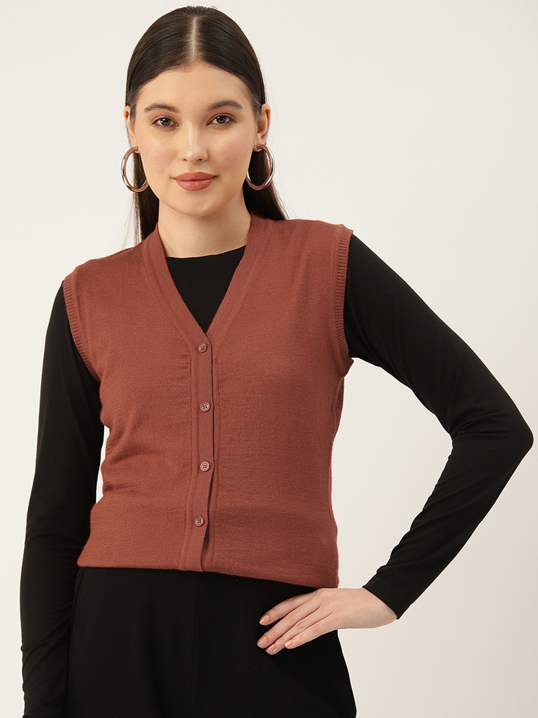 

Monte Carlo Woollen Sleeveless Cardigan, Rust