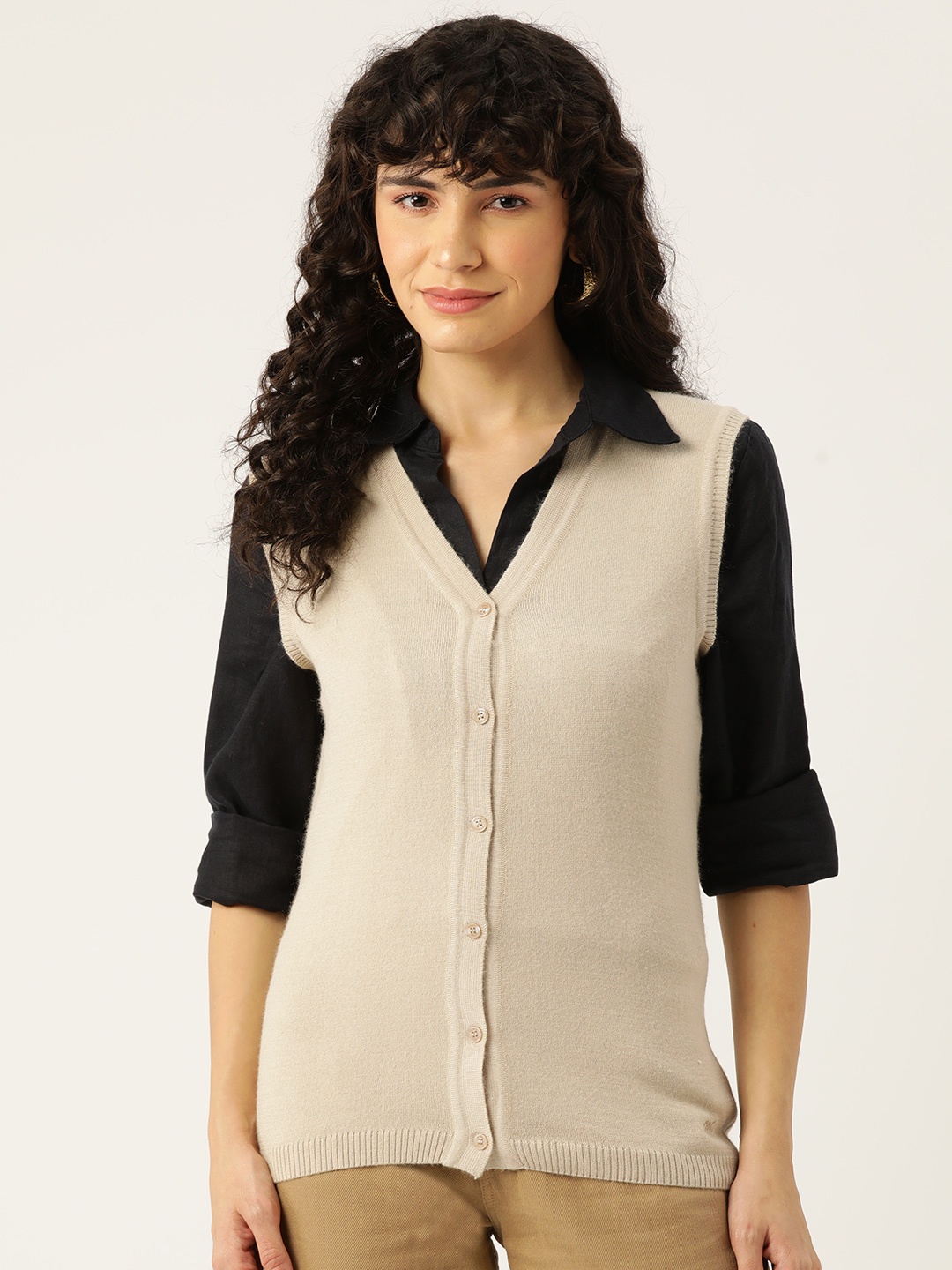 

Monte Carlo V-Neck Sleeveless Cardigan, Beige