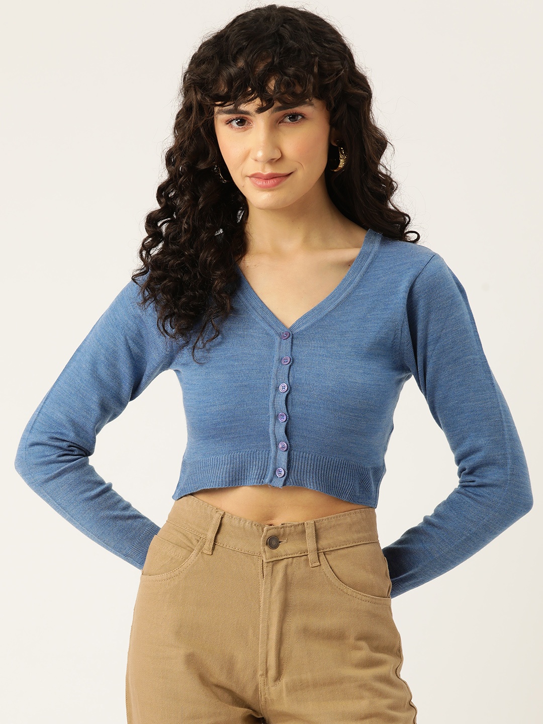 

Monte Carlo V-Neck Crop Cardigan, Blue