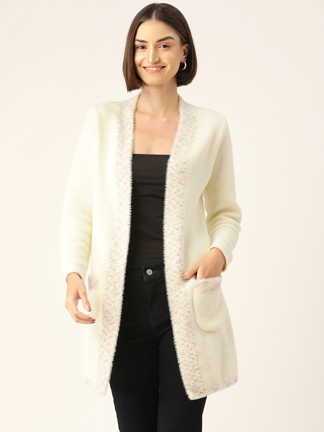 

Monte Carlo Women Longline Front-Open Sweaters, Off white