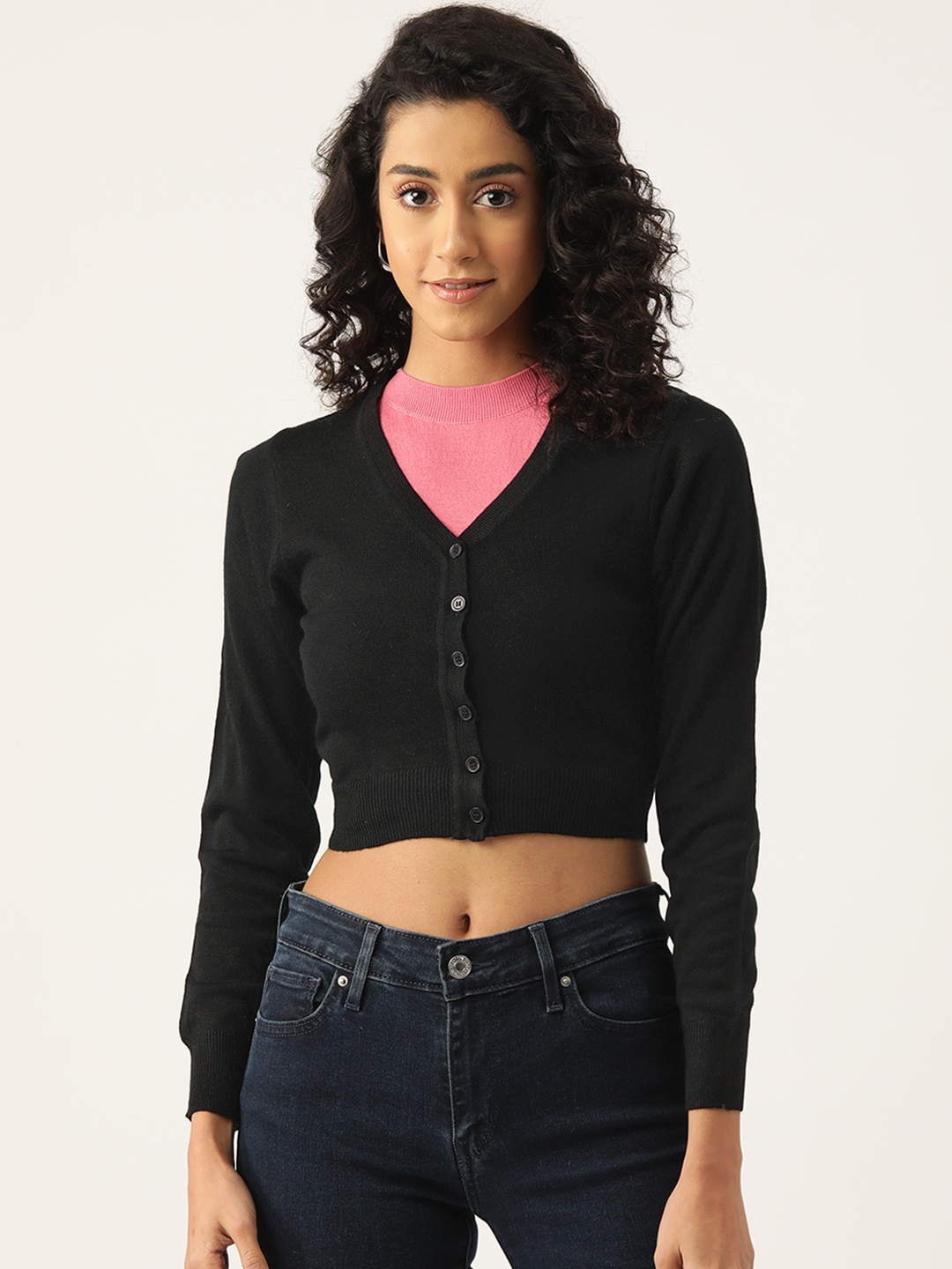 

Monte Carlo V-Neck Crop Cardigan, Black