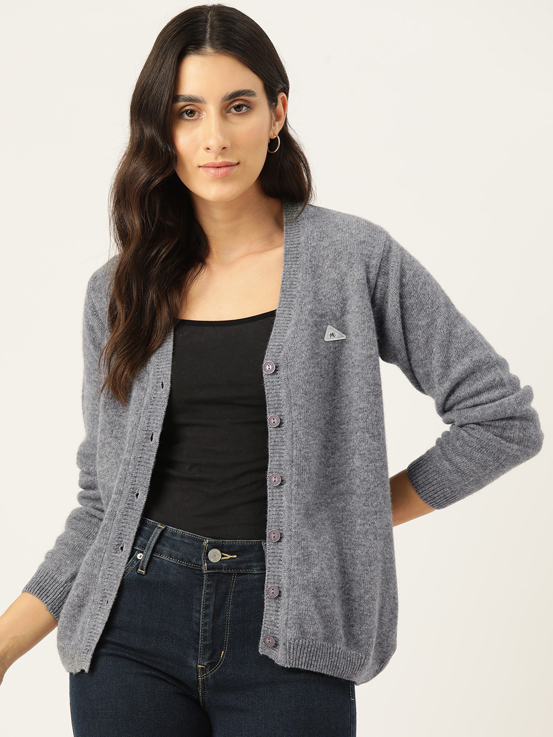 

Monte Carlo V-Neck Cardigan With Applique Detail, Grey