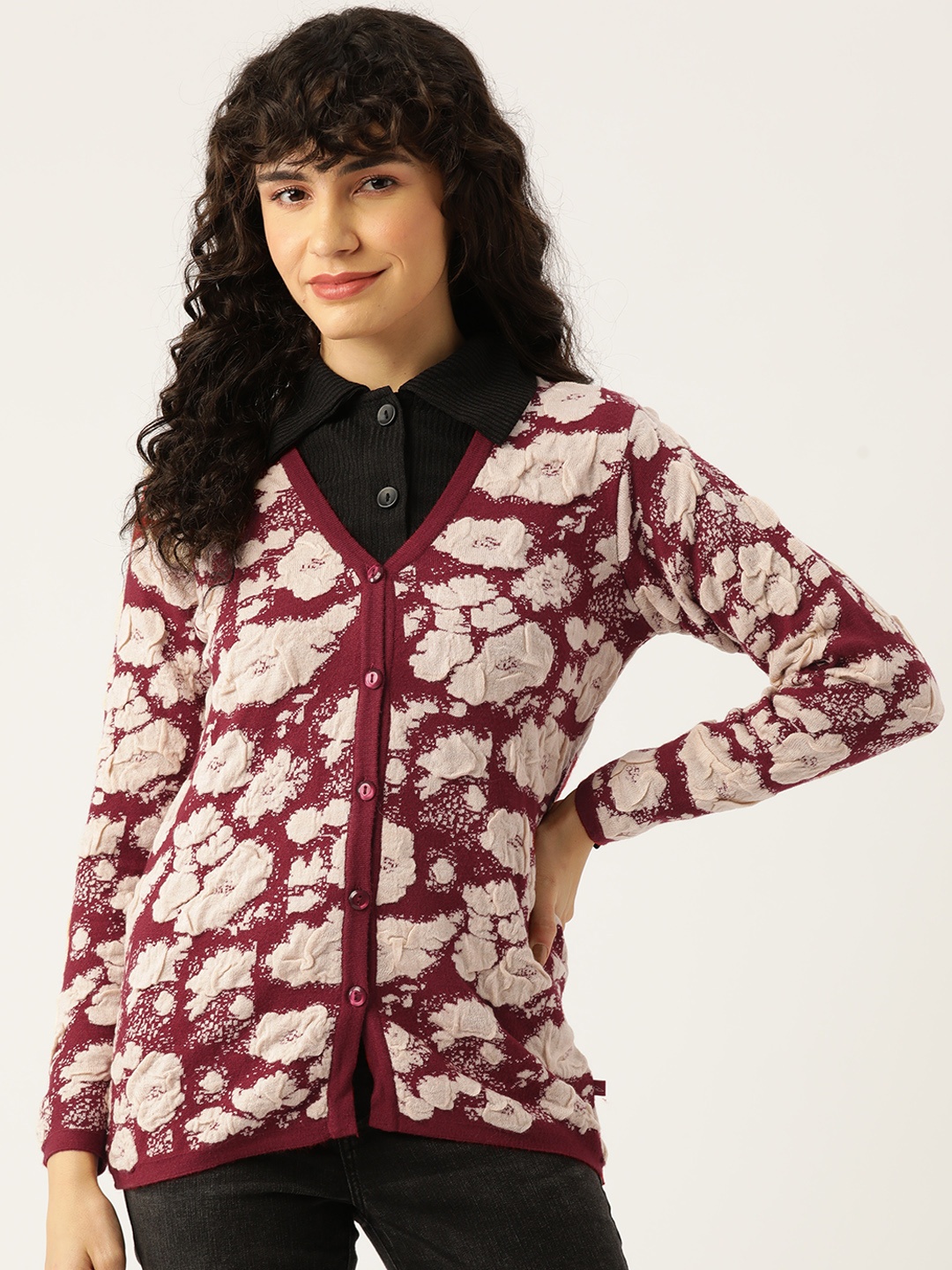 

Monte Carlo Women Floral Cardigan, Maroon