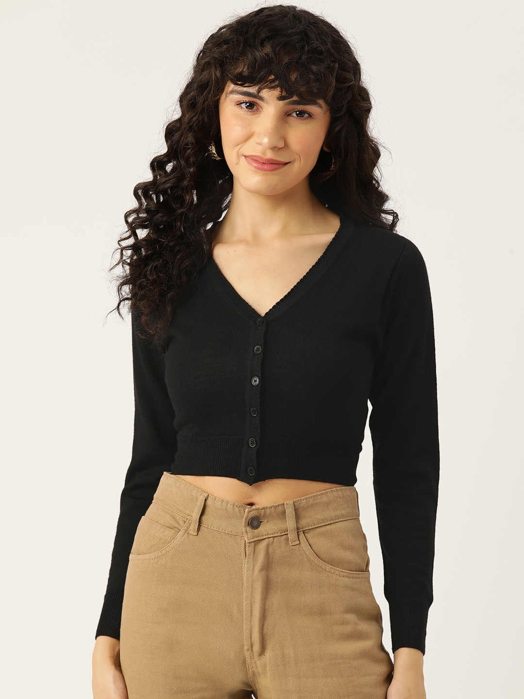 

Monte Carlo Women Cropped Woollen Cardigan, Black