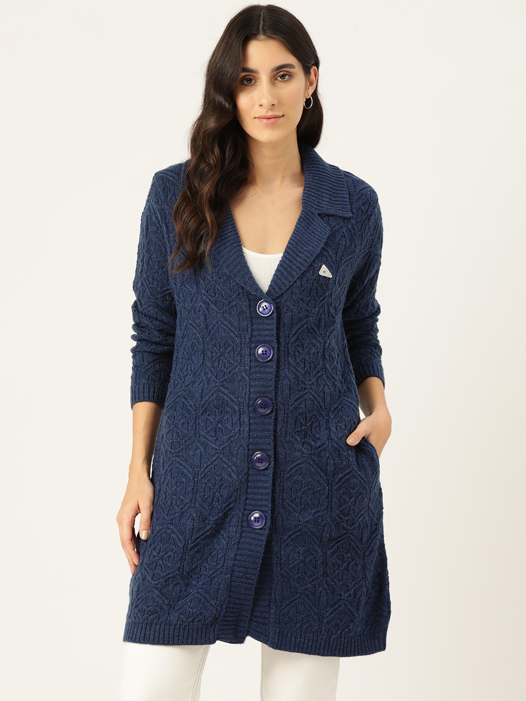

Monte Carlo Women Self Design Longline Cardigan, Navy blue
