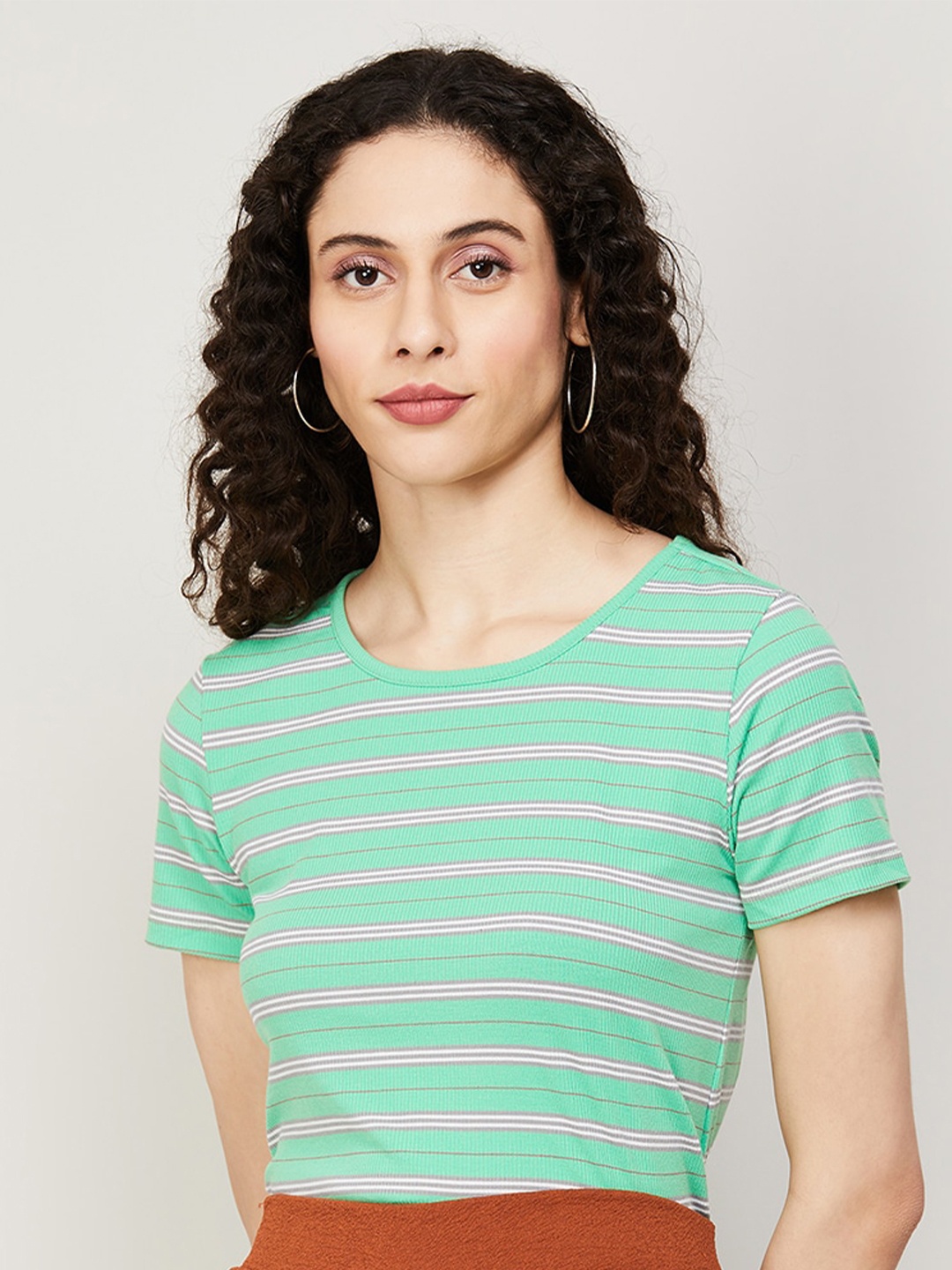 

Fame Forever by Lifestyle Striped Round Neck Top, Sea green