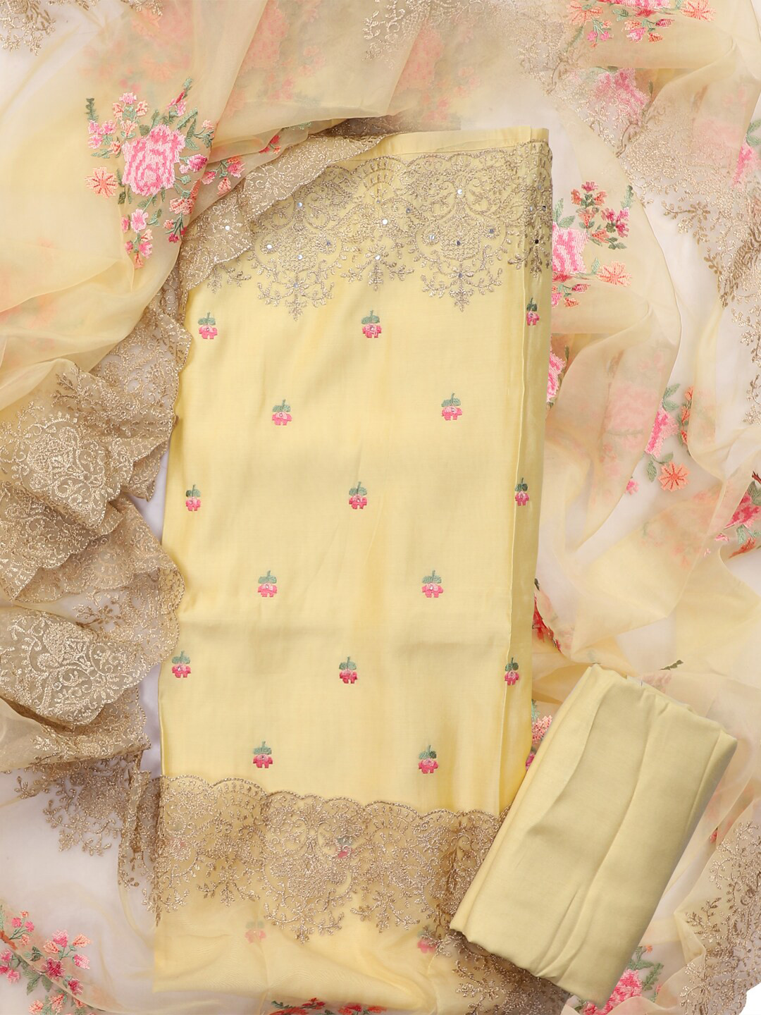 

SALWAR STUDIO Floral Embroidered Unstitched Dress Material, Yellow