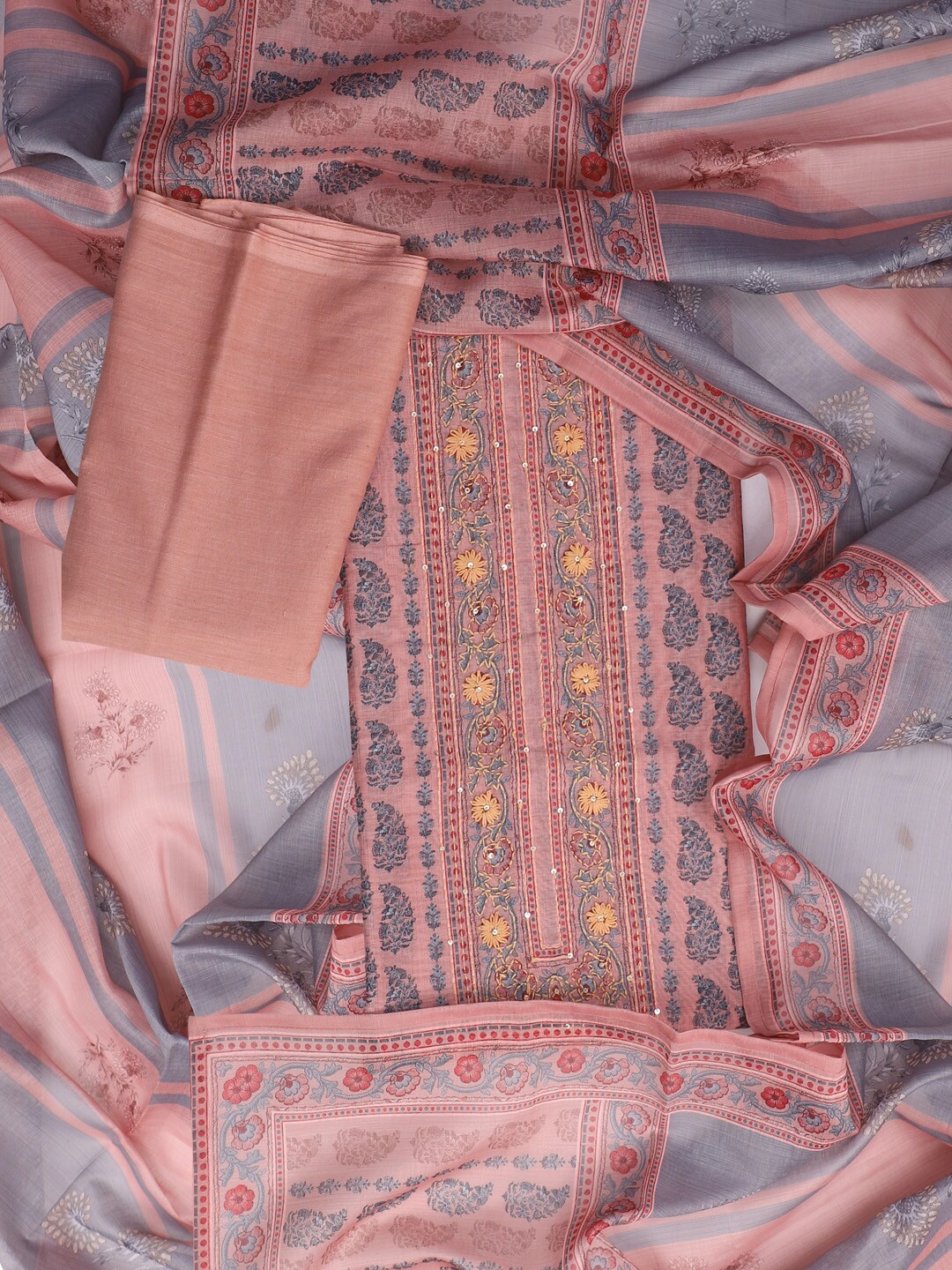 

SALWAR STUDIO Ethnic Motifs Printed Unstitched Dress Material, Pink