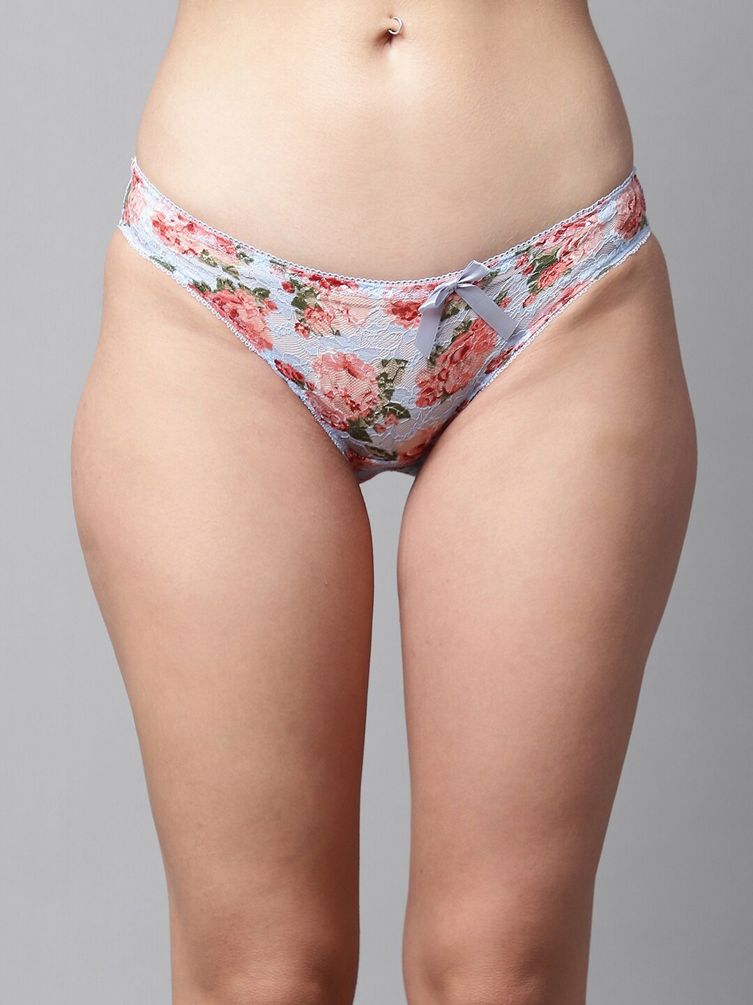 

PrettyCat Floral Printed Lace Bikini Briefs PC-PA-6096-L BLU-S, Blue