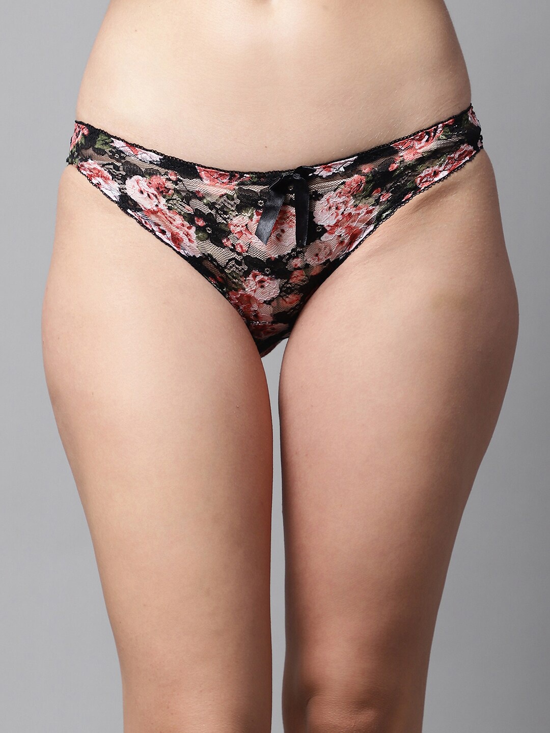 

PrettyCat Floral Printed Lace Bikini Briefs PC-PA-6096-BLK-M, Black