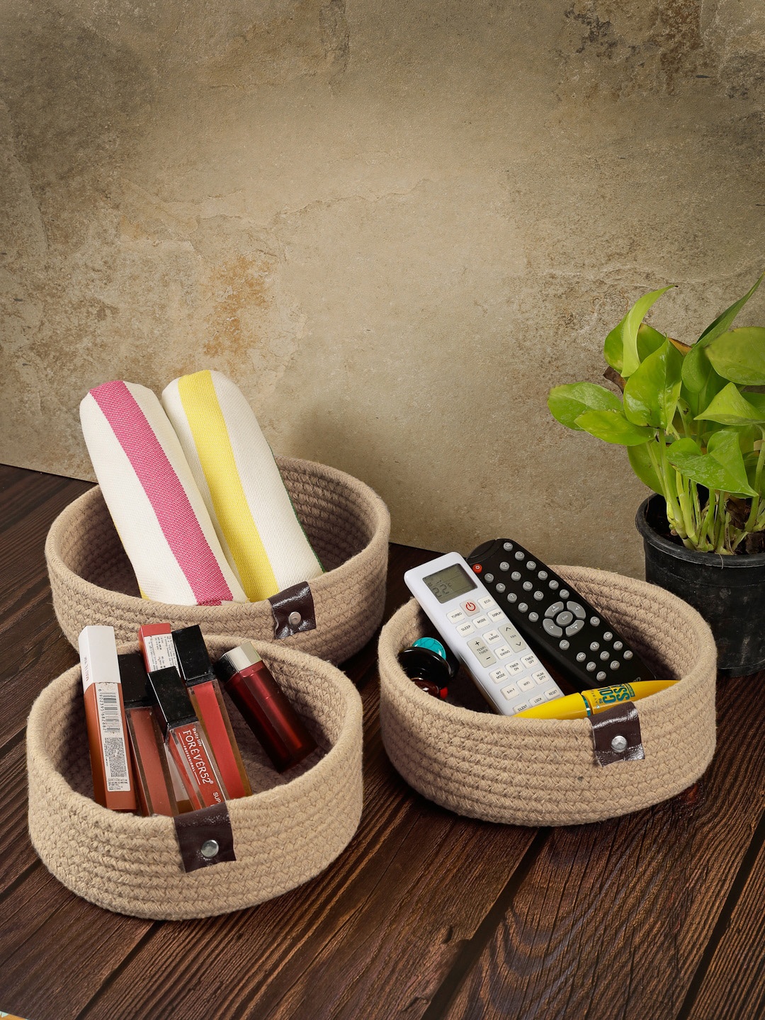 

FABINALIV Beige 3-Pcs Textured Multipurpose Organisers