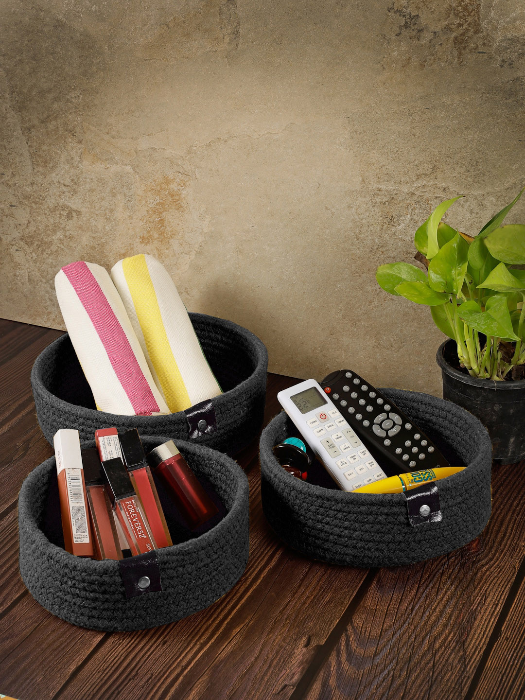 

FABINALIV Black 3 Pieces Textured Multipurpose Organisers