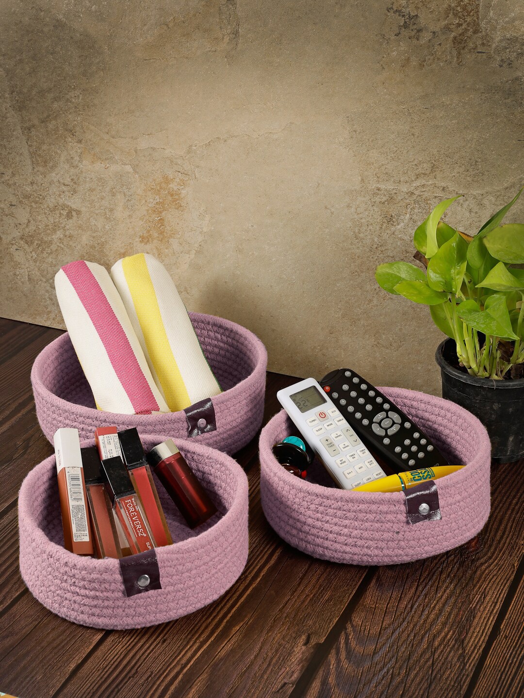 

FABINALIV Pink 3 Pieces Textured Multipurpose Organisers