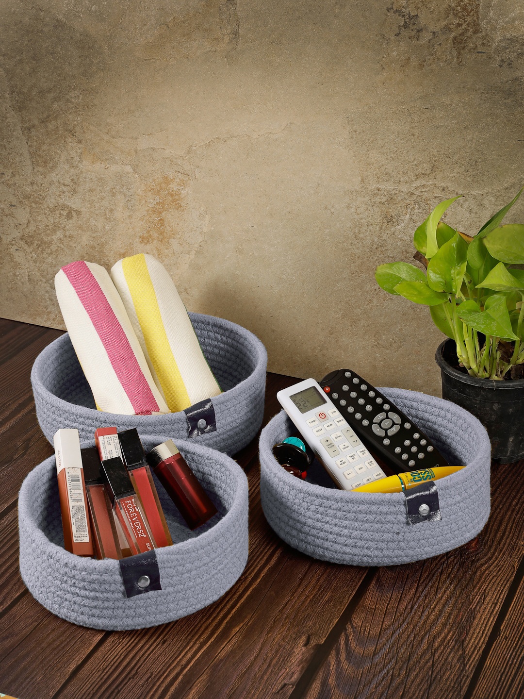 

FABINALIV Grey 3-Pieces Textured Multipurpose Organisers