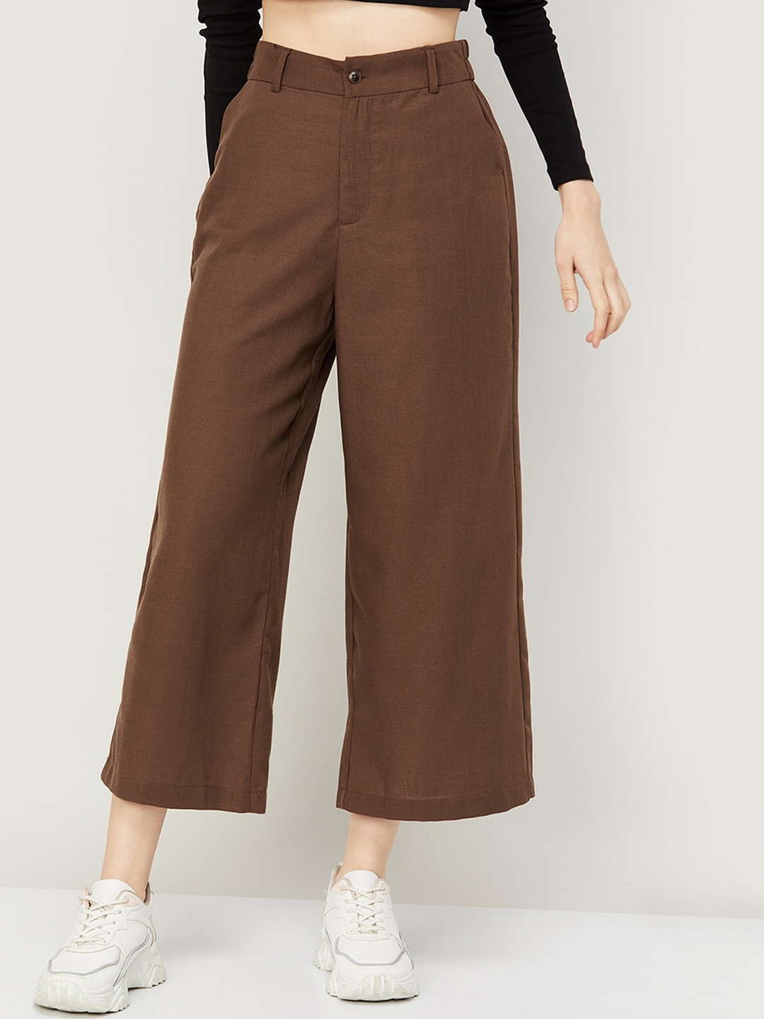 

Ginger by Lifestyle Women Mid-Rise Parallel Trousers, Brown