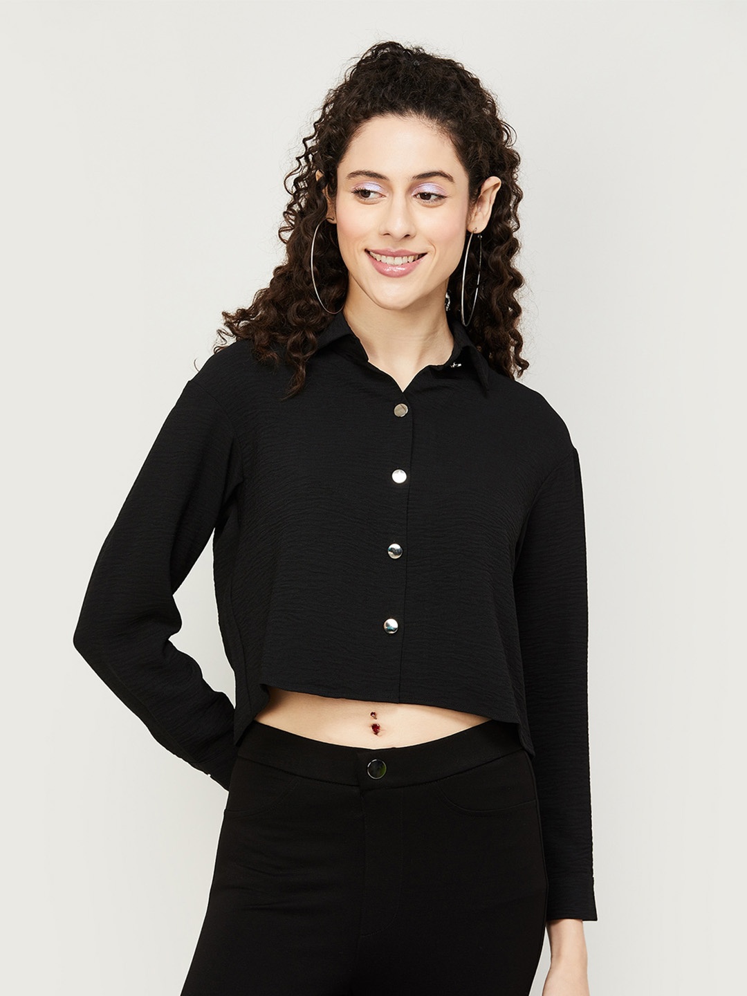 

Ginger by Lifestyle Spread Collar Casual Shirt, Black