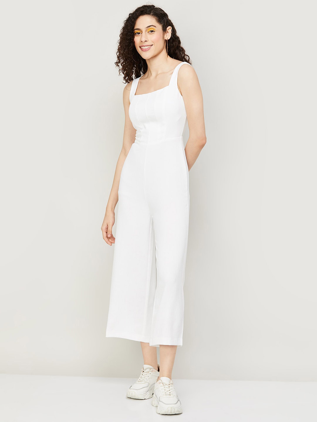 

Ginger by Lifestyle Shoulder Strap Smocked Basic Jumpsuit, White