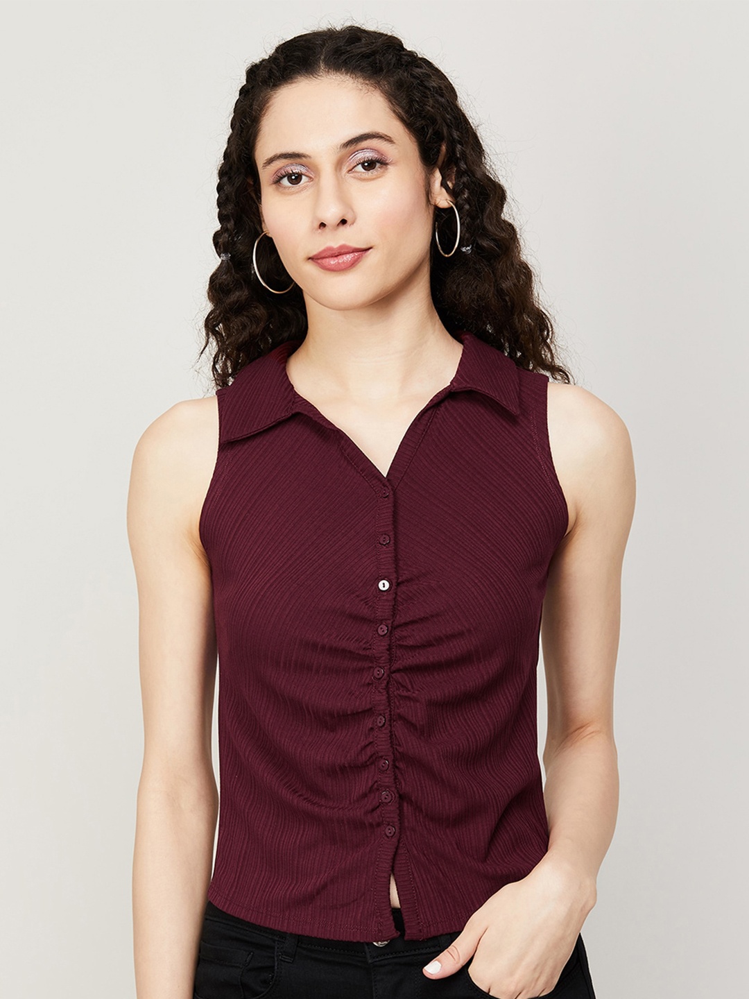 

Ginger by Lifestyle Self Design Sleeveless Shirt Style Top, Red