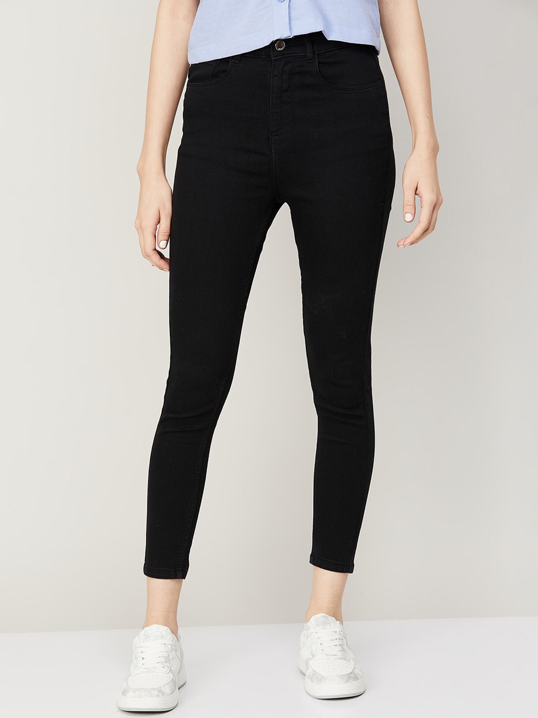 

Ginger by Lifestyle Women Skinny Fit Mid-Rise Clean Look Cropped Cotton Jeans, Black