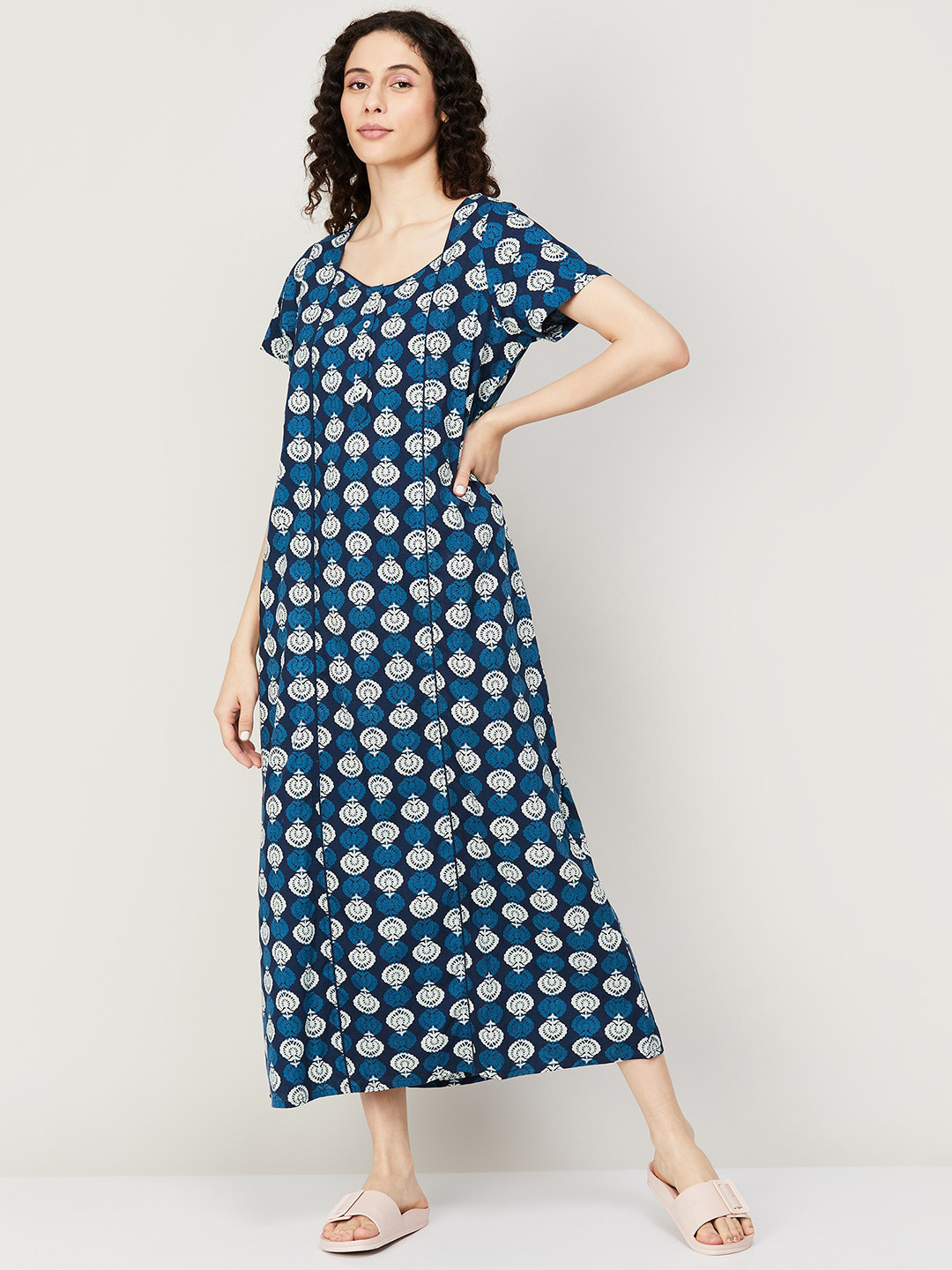 

Ginger by Lifestyle Square Neck Midi Night Dress, Blue