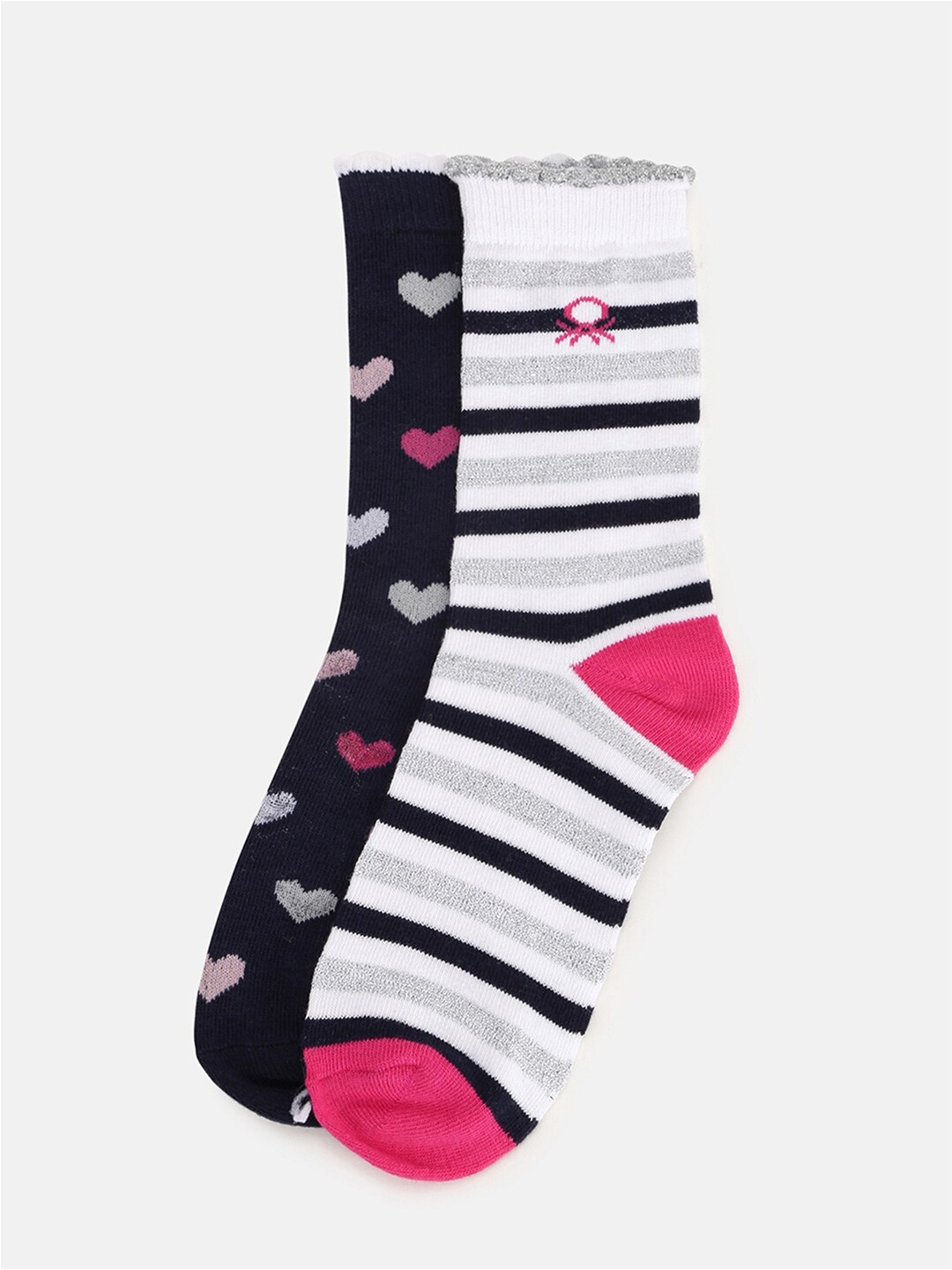 

United Colors of Benetton Girls Pack of 2 Patterned Calf-Length Socks, Black