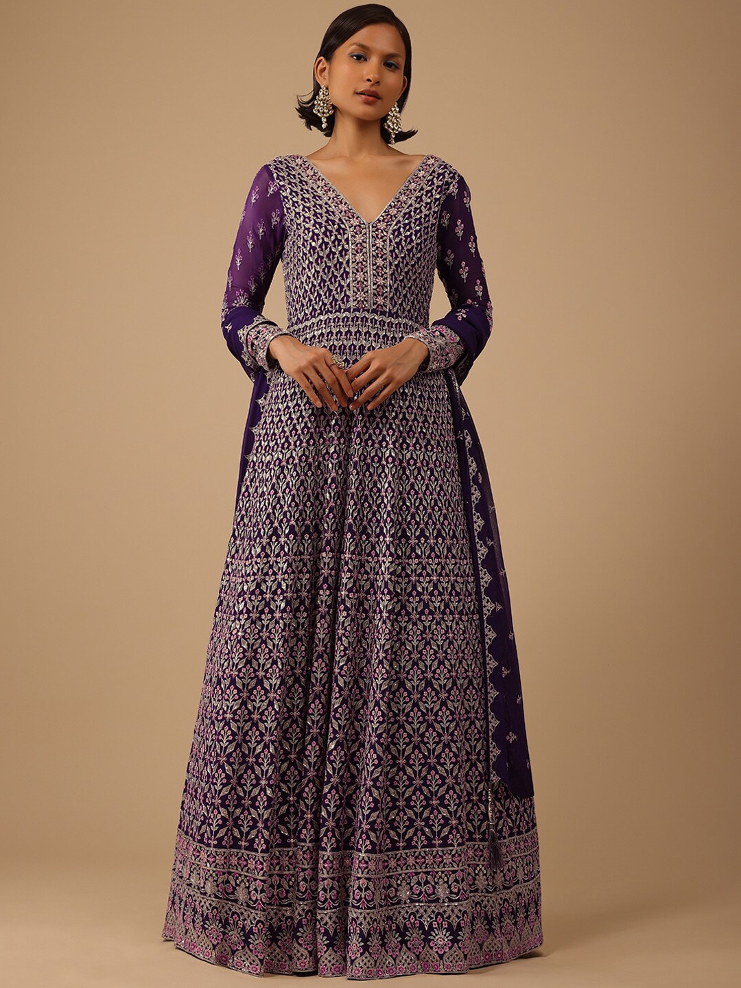 

KALKI Fashion Embellished Sequinned A-Line Ethnic Dress, Purple