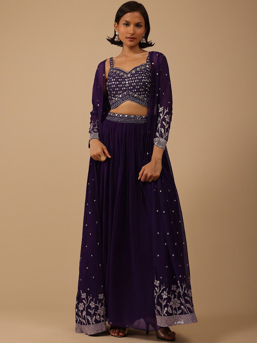 

KALKI Fashion Wine Purple Palazzo Suit In Georgette With Mirror And Sequins Embroidery