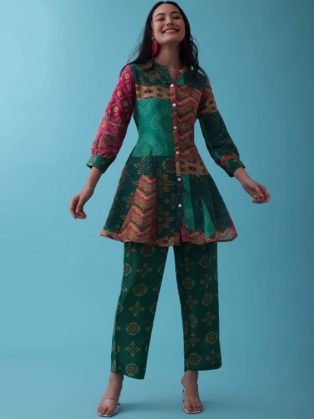 

KALKI Fashion Ethnic Motif Printed Top & Trouser, Green