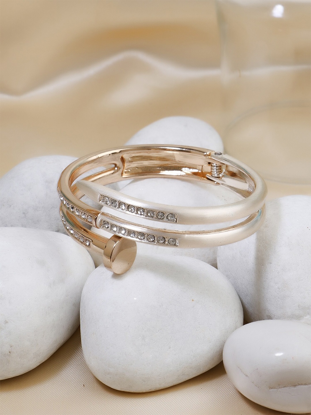 

Adwitiya Collection Gold-Plated Stone Studded Layered Kada Bracelet