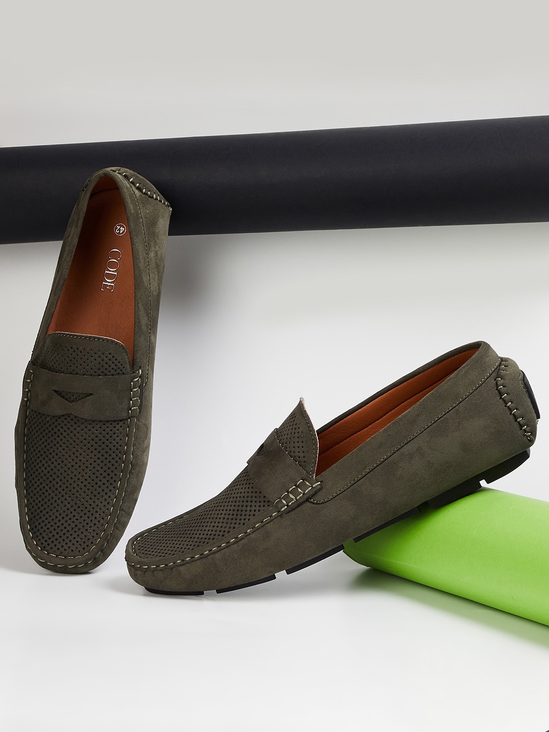 

CODE by Lifestyle Men Perforated Slip On Driving Shoes, Olive