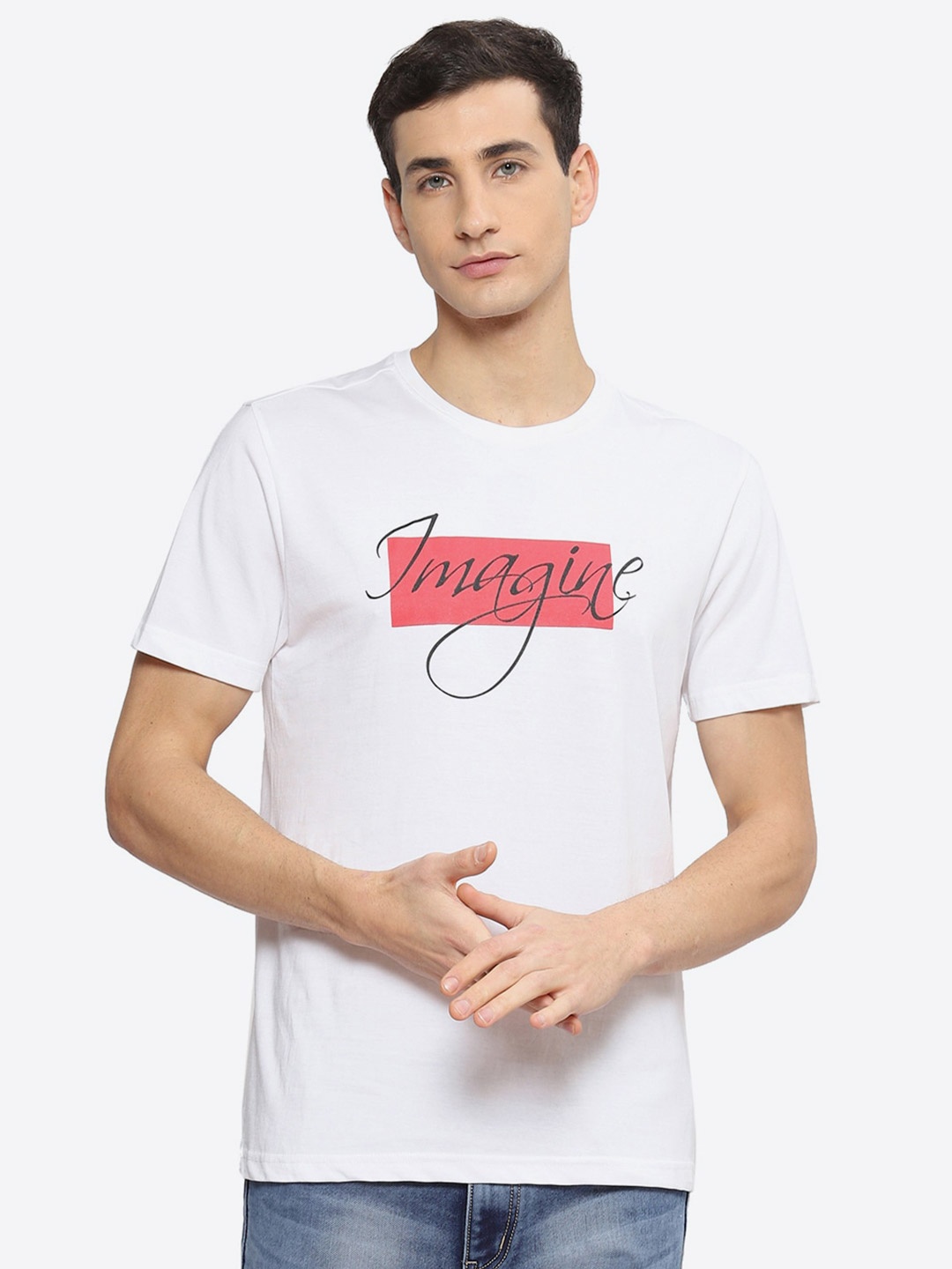 

2Bme Typographic Printed Slim Fit Cotton T-shirt, White