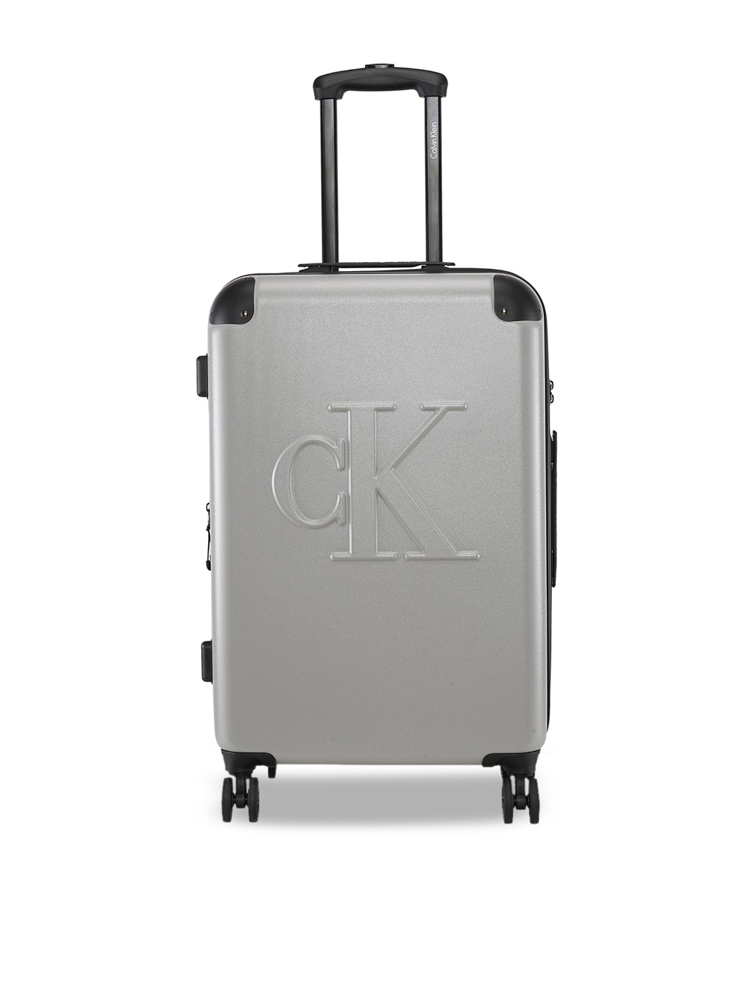 

Calvin Klein Brand Logo Textured Hard-Sided Medium Trolley Bag, Grey