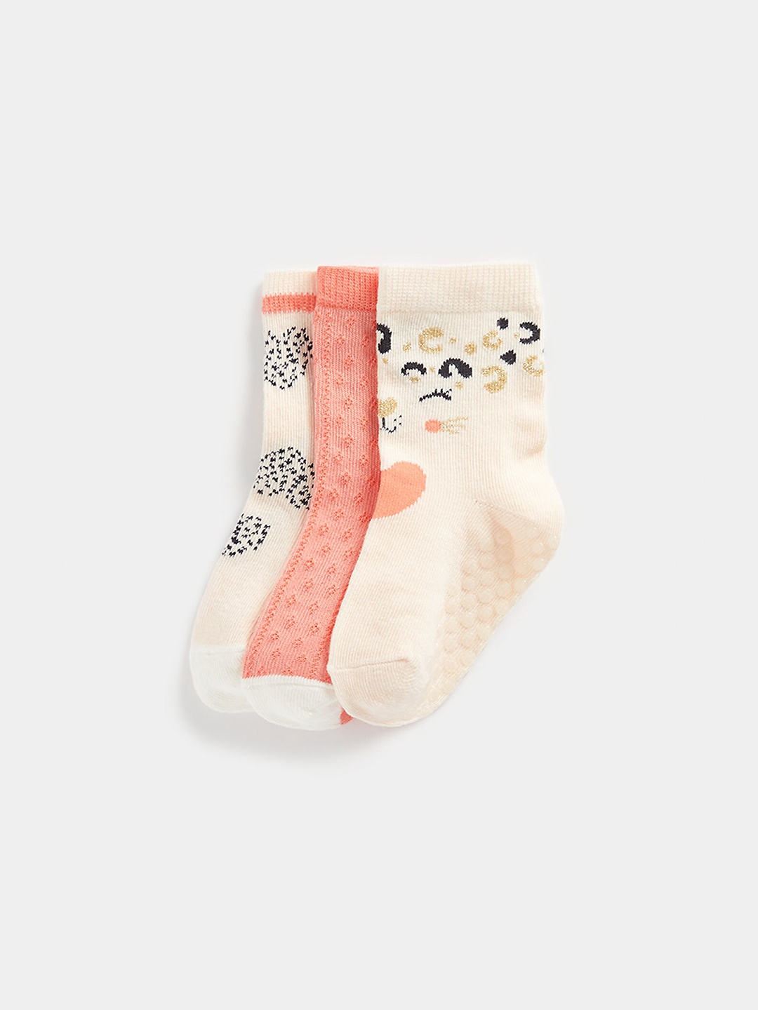 

mothercare Girls Pack Of 3 Pure Cotton Patterned Ankle-Length Socks, Beige