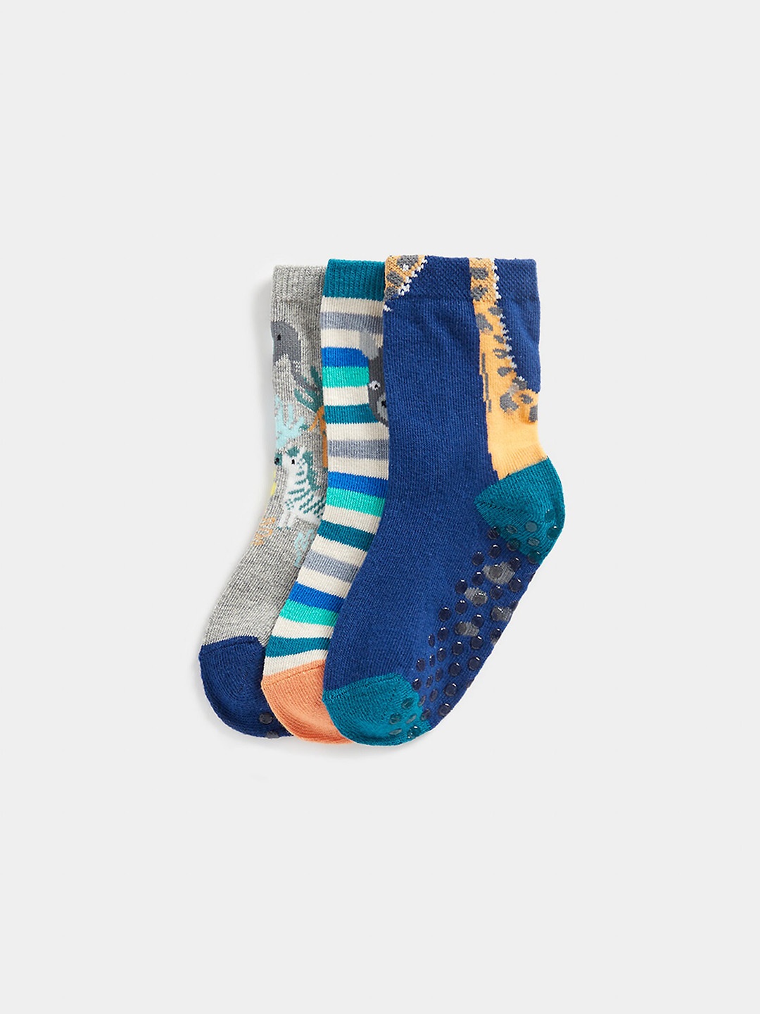 

mothercare Infant-Boys Pack Of 3 Self-Designed Pure Cotton Ankle-Length Socks, Blue